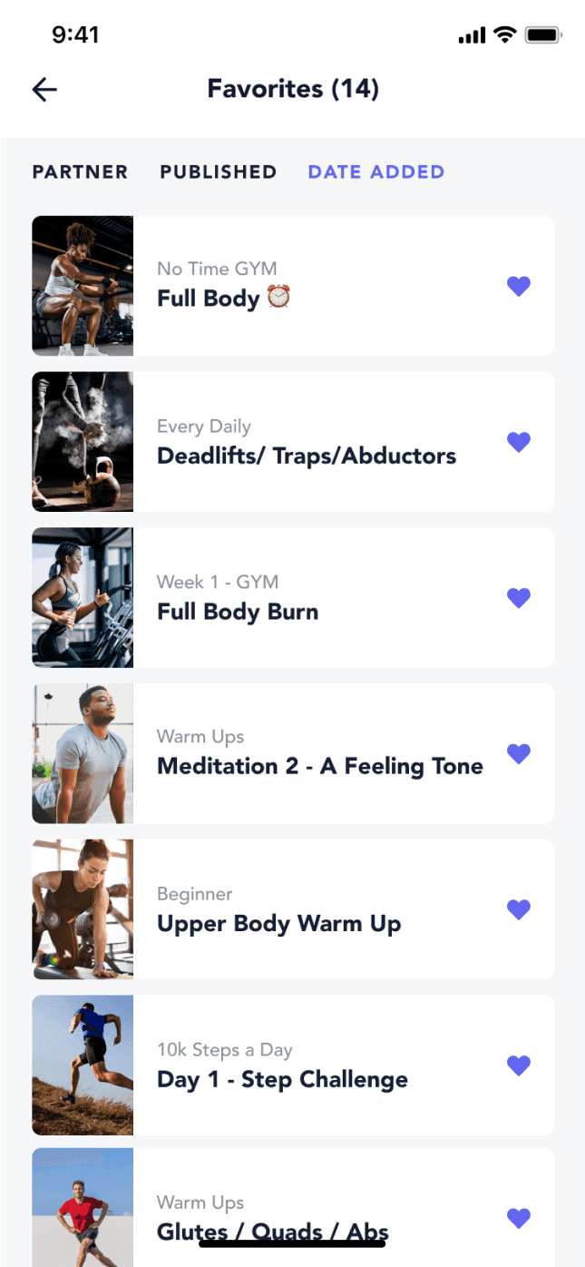 Favorites in the app